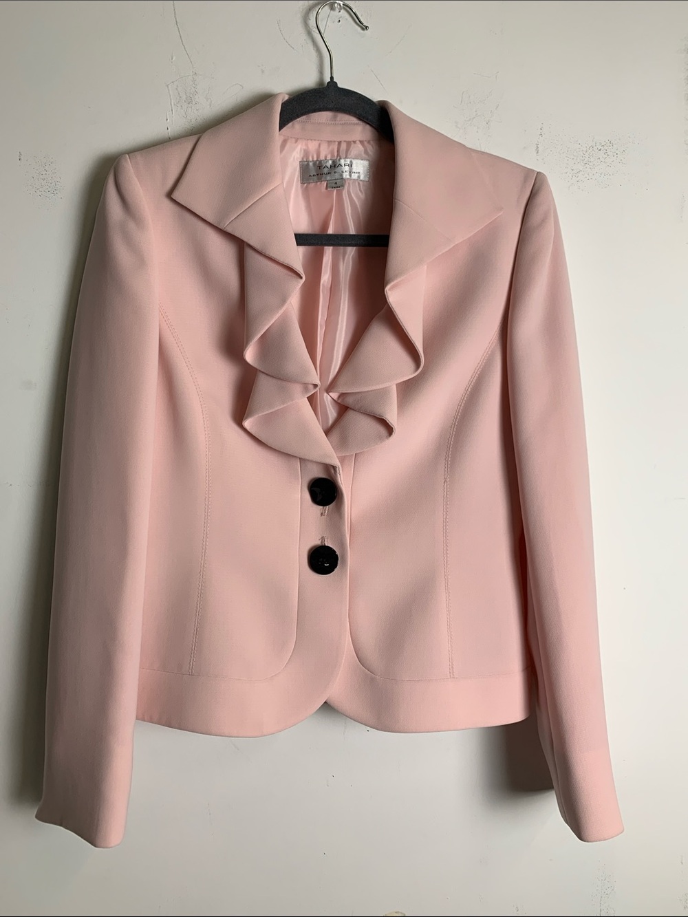 Tahari Soft Pink Ruffle-Front Blazer